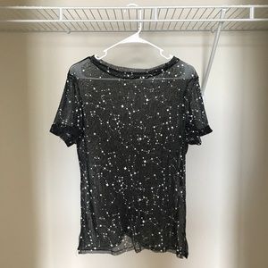 Long & sheer black t-shirt with silver stars